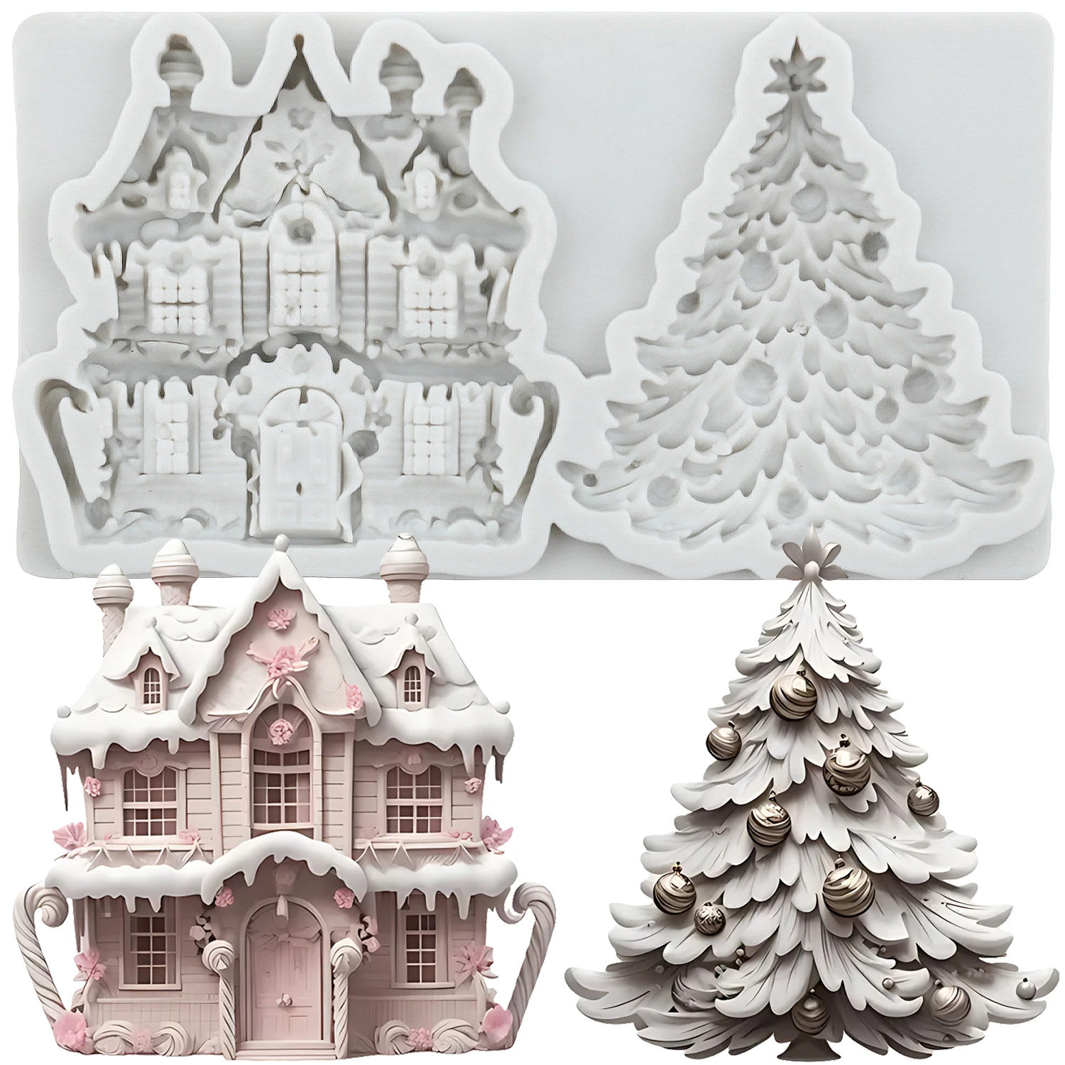 Christmas Tree Silicone Mold Christmas House Fondant Cake Decorating Tools Cupcake Topper Chocolate Craft Gum Paste Polymer Clay Christmas Tree Silicone Mold Christmas House Fondant Cake Decorating Tools Cupcake Topper Chocolate Craft Gum Paste Polymer Clay