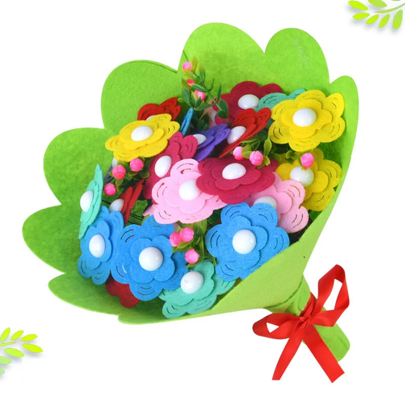 Flower Craft Kit Bouquet with Buttons and Felt Flowers Vase Art Toy Craft  Project Children Kid DIY Activity Toys Boys Girls Gift