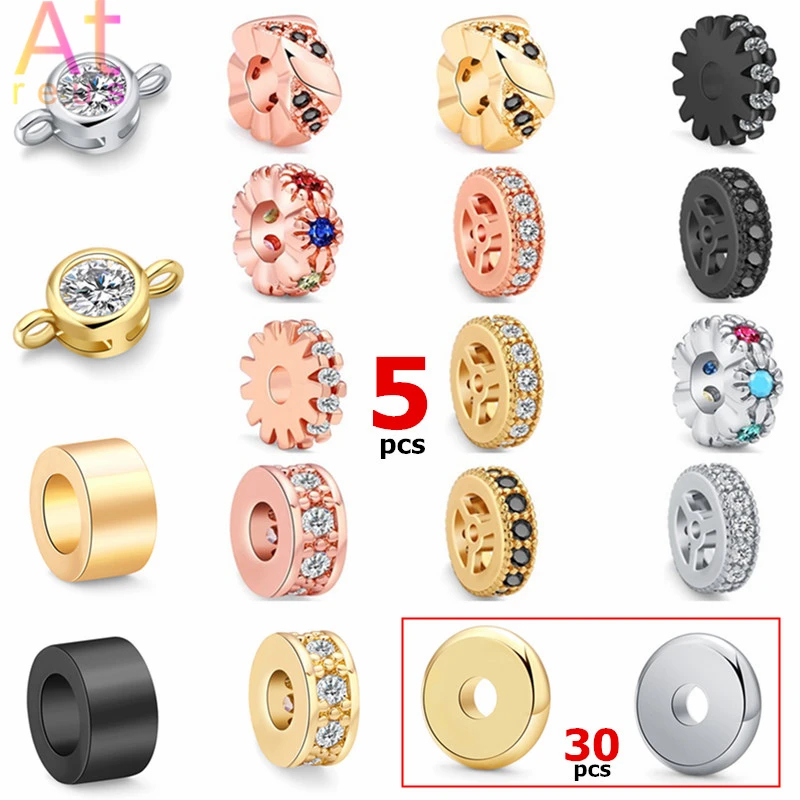 

5-30 шт./лот диско CZ плоские бусины 100% микро паве Циркон медные бусины DIY разделитель бусины для мужских браслетов ювелирные изделия оптом