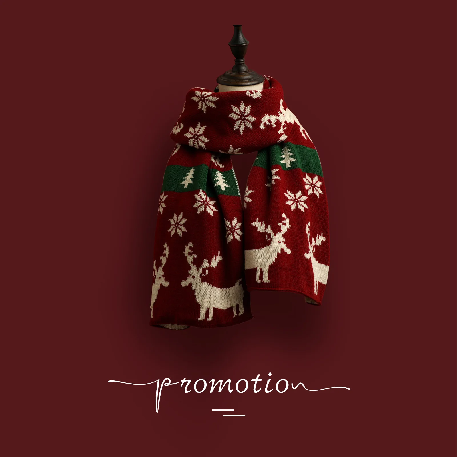 

Versatile Christmas Knitted Wool Red Scarf Deer Elk Scarfs Printed Snowflake Warm Personality Couple Shawl