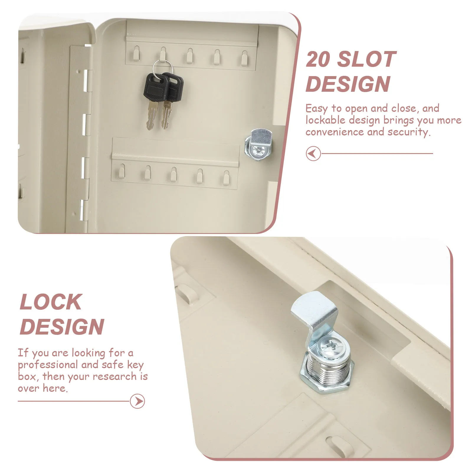 20 슬롯 벽걸이형 키 캐비닛 박스 잠금 홀더 정리함 보안 보관 케이스 연철 키 박스 가정용 브라운