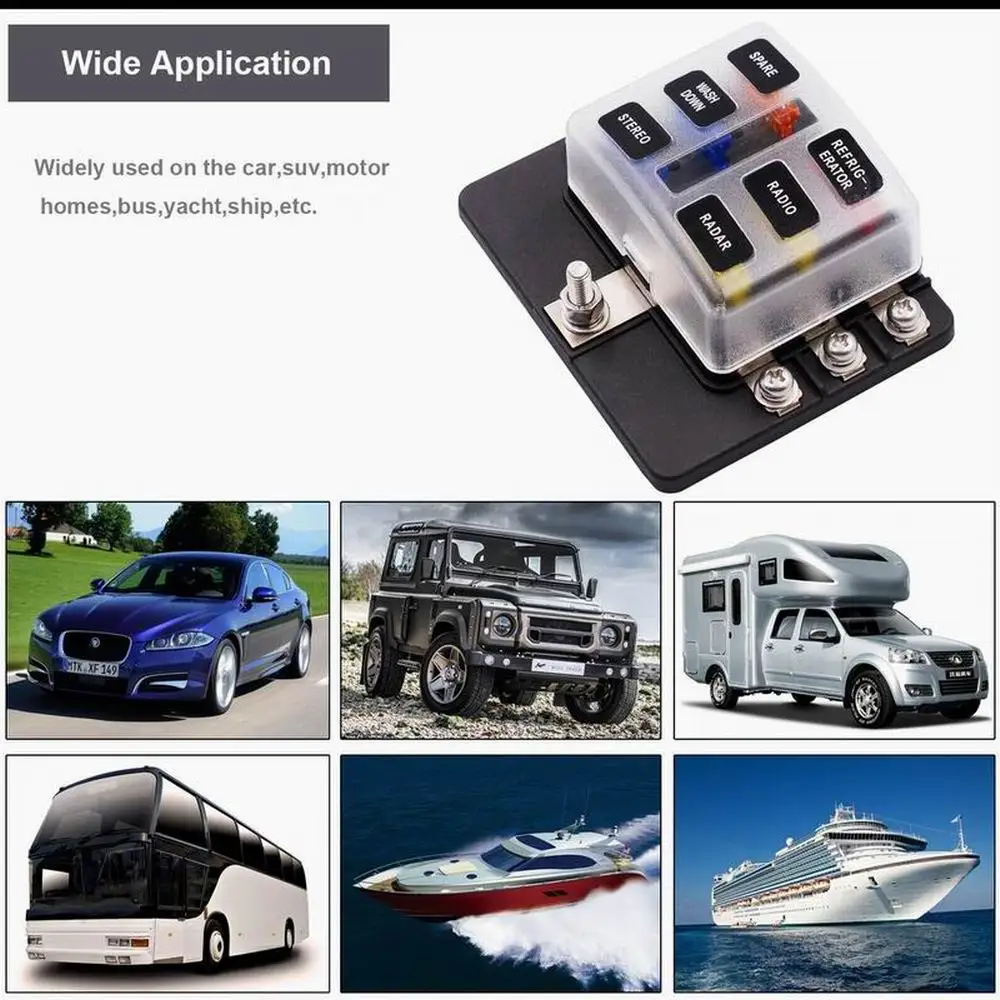 DaierTek 12 Ways Blade Fuse 12V 32V Car Boat Fuse Box Holder Plastic Cover for Power Panel Board Camper RV Accessories