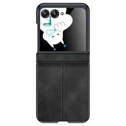 Leather Protective Case with Hinge Protection and Small Screen Guard for Razr 50 (Black)