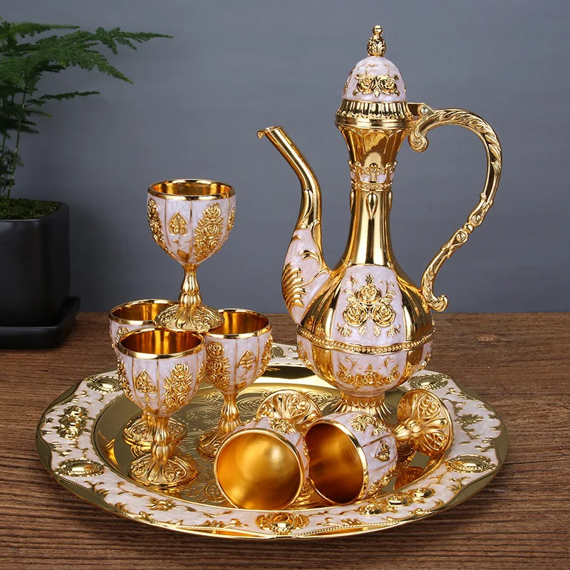 Description Picture 2 of itemWine set decanter pumpkin style hip flask a cup of home bar  metal drinking bottle setwhite
