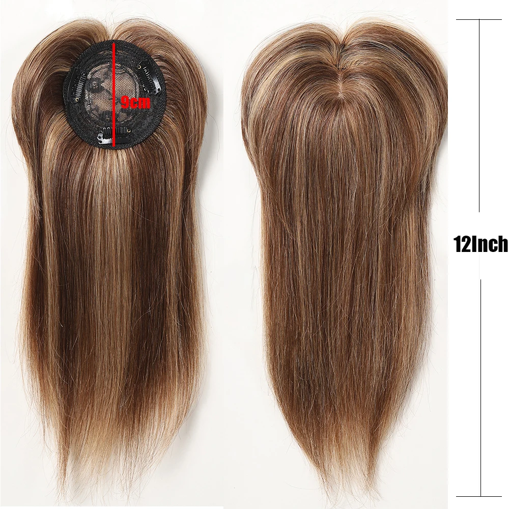 Human hair toppers Human Hair Toppers with Bangs Clips In Remy Hairpieces for Women 12Inch
