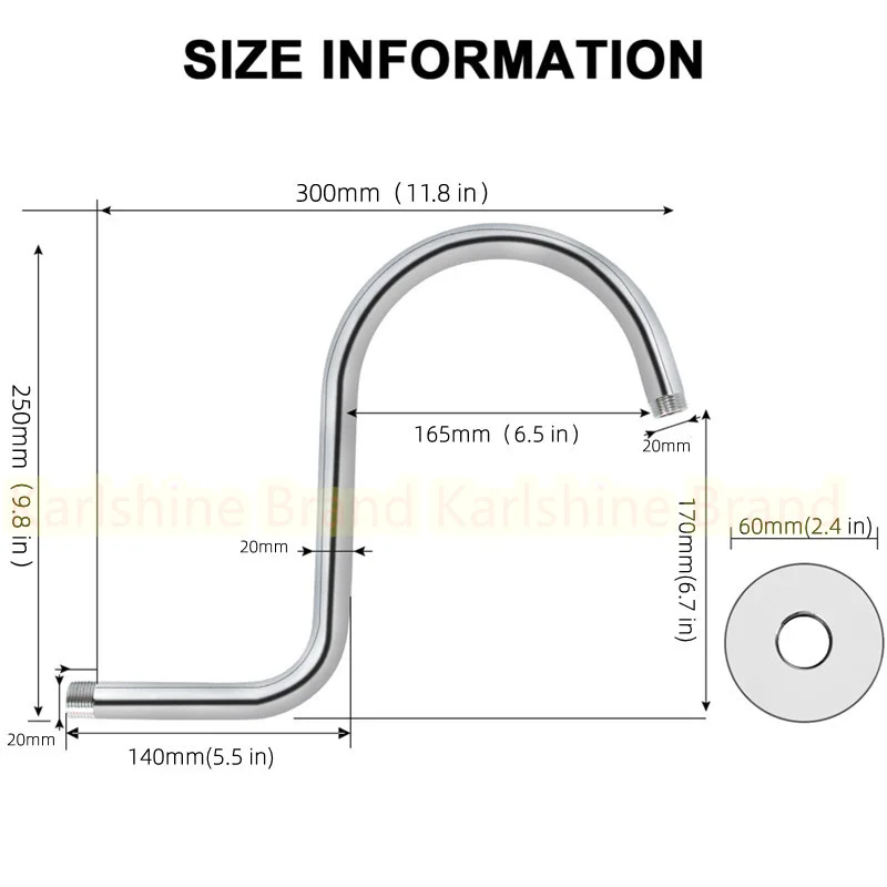Description Picture 5 of itemStainless Steel Black Shower Head Arm Extension Tube S Shaped Showerhead High Riser Pipe Fixed Bar For Bathroom Accessories