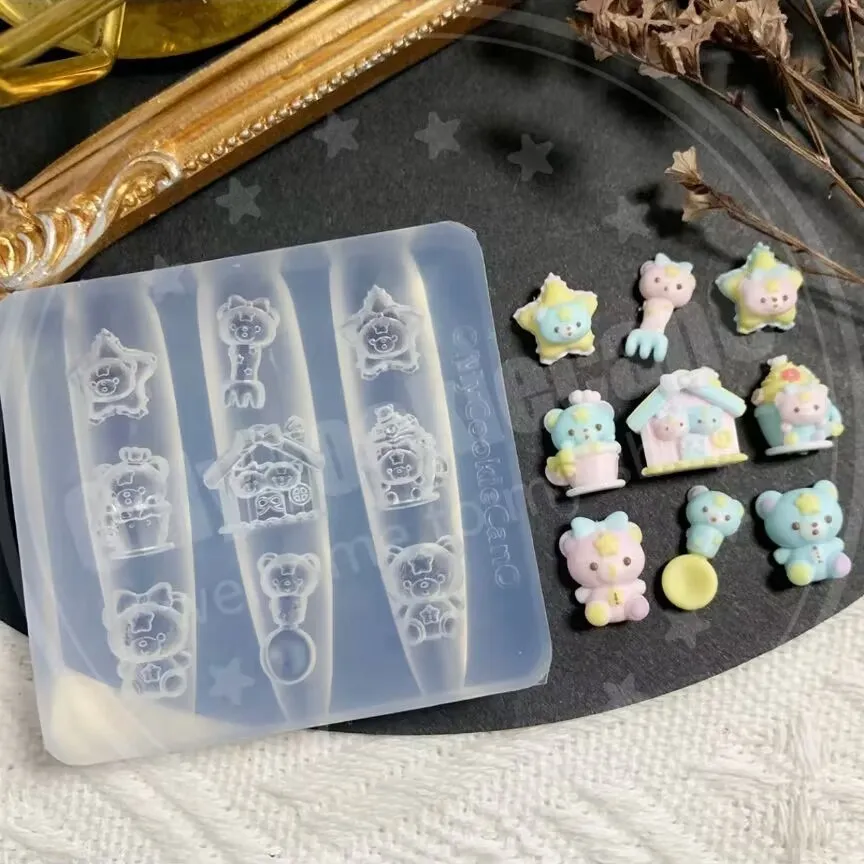 1pc Ice Cream Strawberry Cream Cookie Witch 3D Acrylic Mold  Nail Art Decorations Cat DIY Design Silicone  Nail Art  Nails  Mold 6