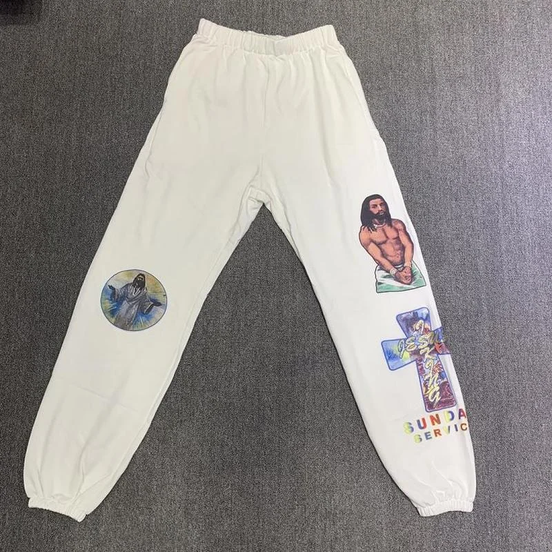 

22SS Retro Pattern Printing JesuS Is King Pants Men Women EU Size 100% Cotton JesuS Is King Trousers Streetwear Techwear