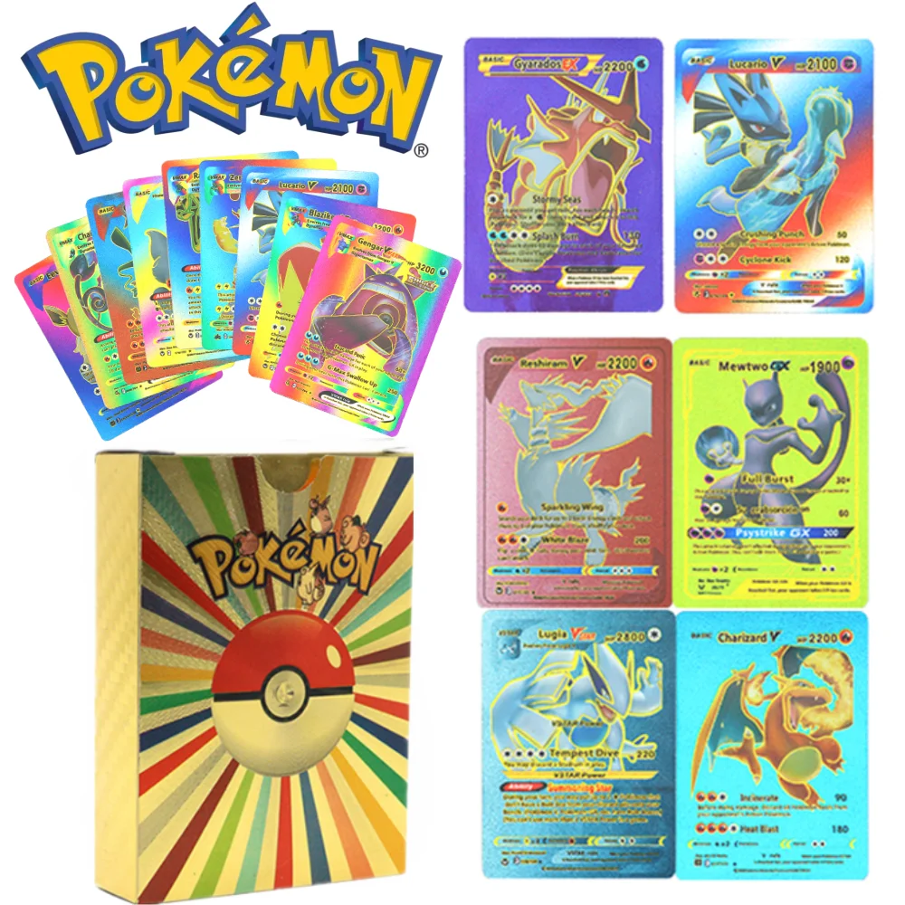 

Pokemon Genuine Colorful Card 55 Pcs Charizard Mewtwo Pikachu VMAX GX VSTAR Spanish English German Korean French Gold Foil Card