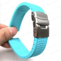 Silicone Sport Watch Strap - Soft Rubber Wristband - 24mm (Light Blue)