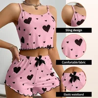 Nouvel ensemble de pyjama pour femmes, vêtements de nuit, débardeurs courts et shorts, tailles S M L XL, blanc, respirant, doux, décontracté, imprimé amour, vêtements de nuit pour femmes 3