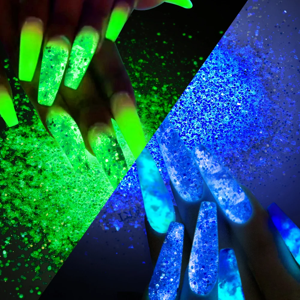 10g/lot White Change to Green/Blue Powder Luminous Nail Powder Glow In Dark Nail Glitter Pigment Phosphor Glowing Dust
