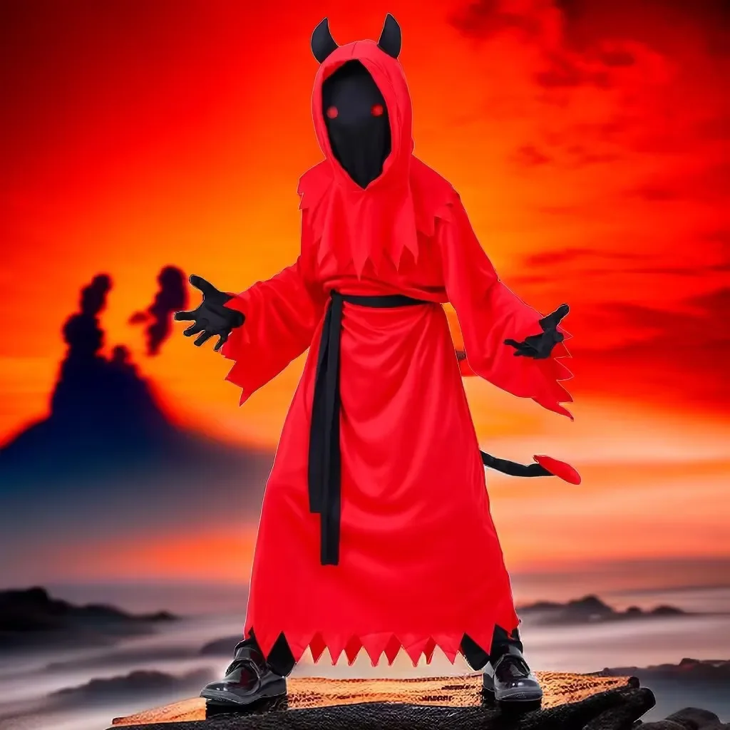 

Детский Светящийся красный костюм дьявола для Хэллоуина
