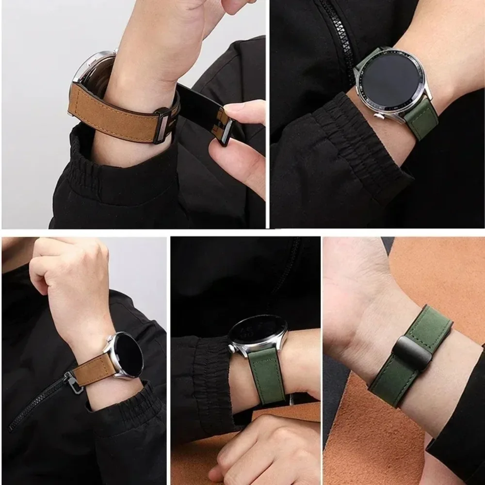 Premium Magnetic Silicone-Leather Hybrid Watch Strap, 22/20mm, with Buckle Closure