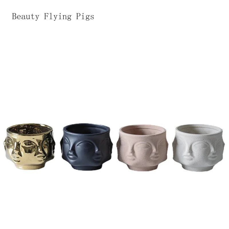 

Modern Simple Nordic Light Luxury Facial Ceramic Meaty Flower Pot Decoration Home Model Room Soft Decoration