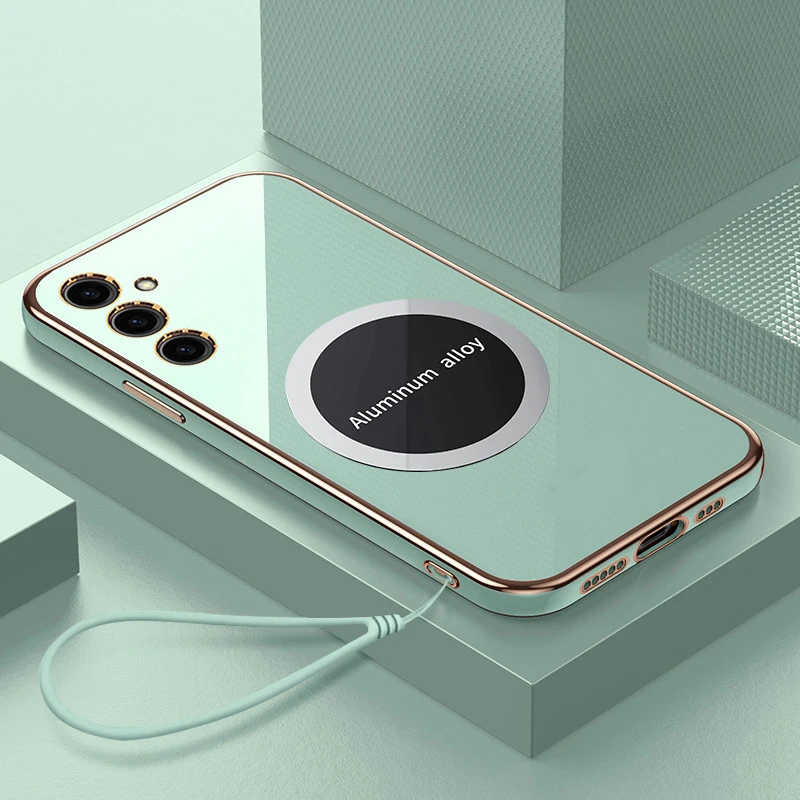 Luxury Magnetic Attraction Shockproof Silicone Back Cover - Square Plating Design