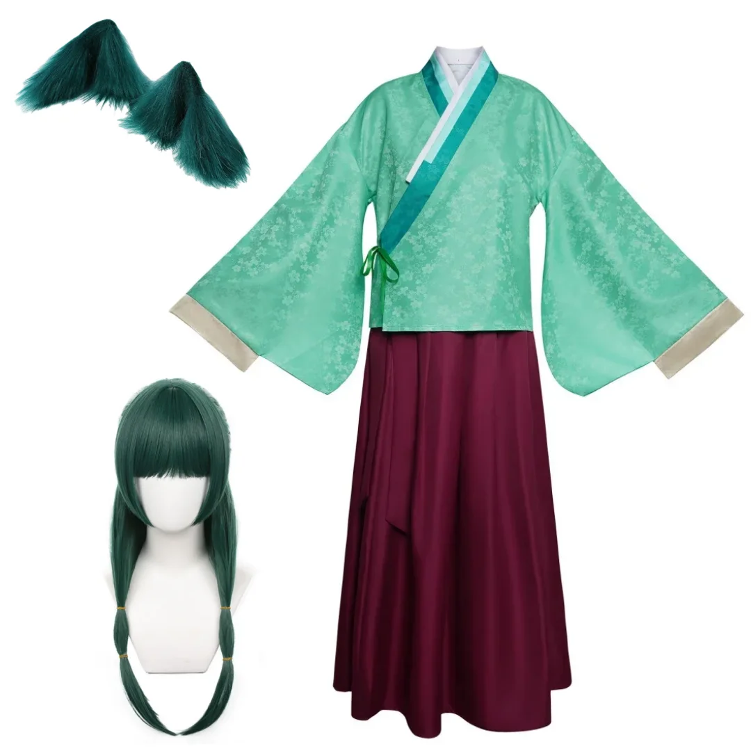 

Anime The Apothecary Diaries Maomao Cosplay Costume Wig Dress Skirt Green Top Hairpin Kusuriya No Hitorigoto Suit
