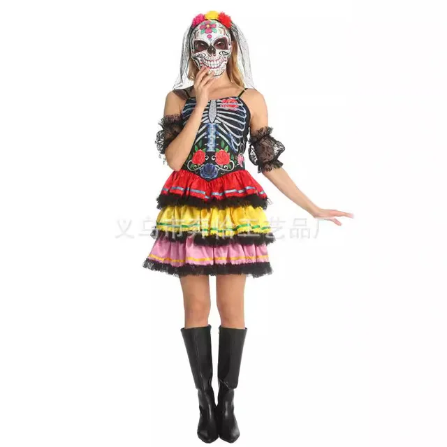 Adult Women's Halloween Skeleton Costume Scary Skeleton Skeleton Frame Makeup Party Role-playing Clothes Spooky Design 1