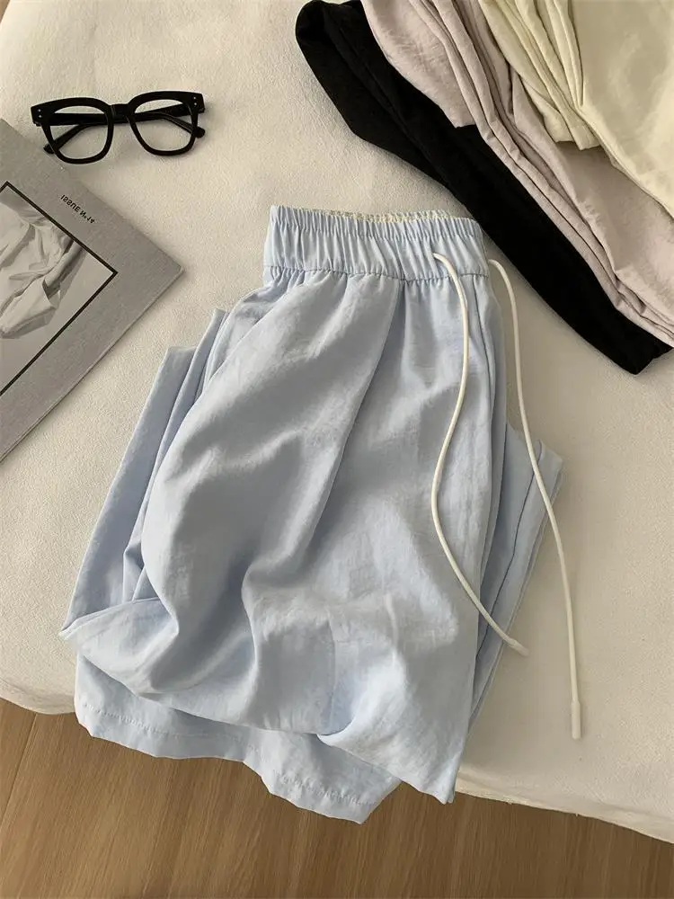 Casual Cloud Pants Women Loose Casual Summer High Waist Drawstring Wide Leg Pants Straight Leg Mopping Pants