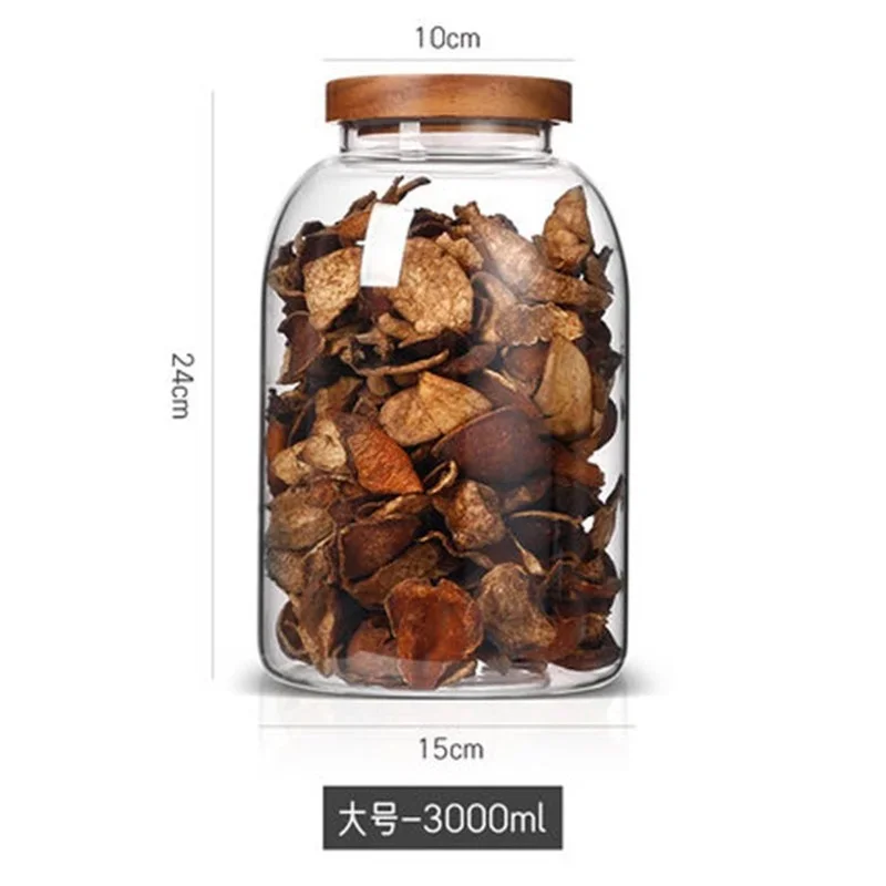 High borosilicate glass acacia wood lid glass jar food airtight storage jar large storage container Solid wood lid pickle jar 5