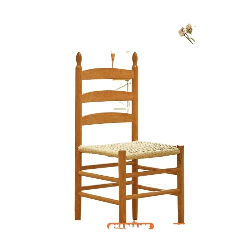 

Lazy Space Japanese Vintage Cherry Wood Dining Chair Home Modern Backchair Solid Wood Simple Nordic Weaving Chair