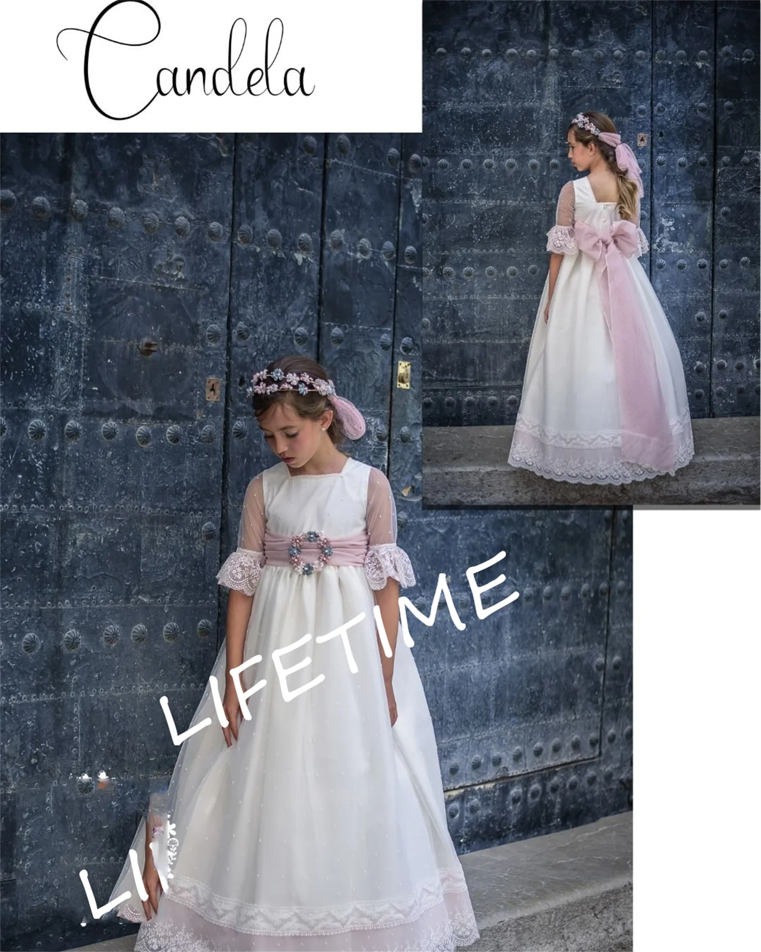 Flower Girl Long Dresses for Wedding Floral Lace Tulle Floor Length Maxi Kids Bridesmaid Even Ball Gowns Wed Guest