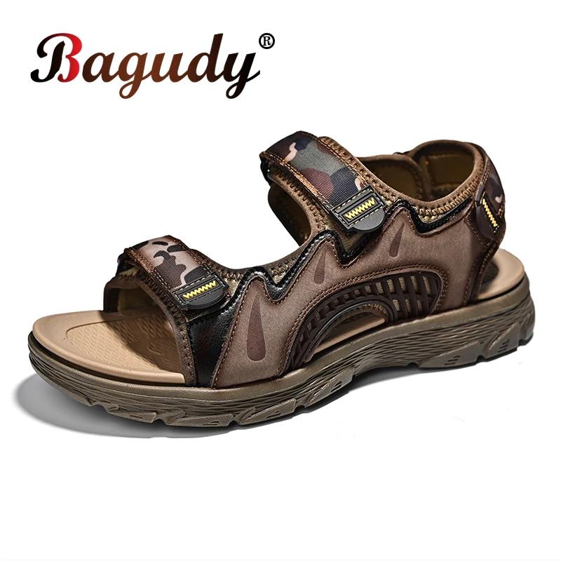 

New Fashion Summer Outdoor Beach Breathable Men's Sandals Genuine Leather Wading Men's Sandal Man Causal Shoes Plus Size 38-46