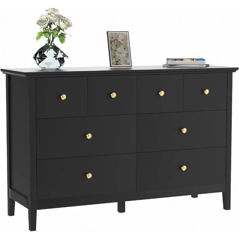 

Modern Black Dresser for Bedroom, 6 Drawer Double Dresser with Wide Drawer and Metal Handles, Wood Dressers & Chests of Drawers