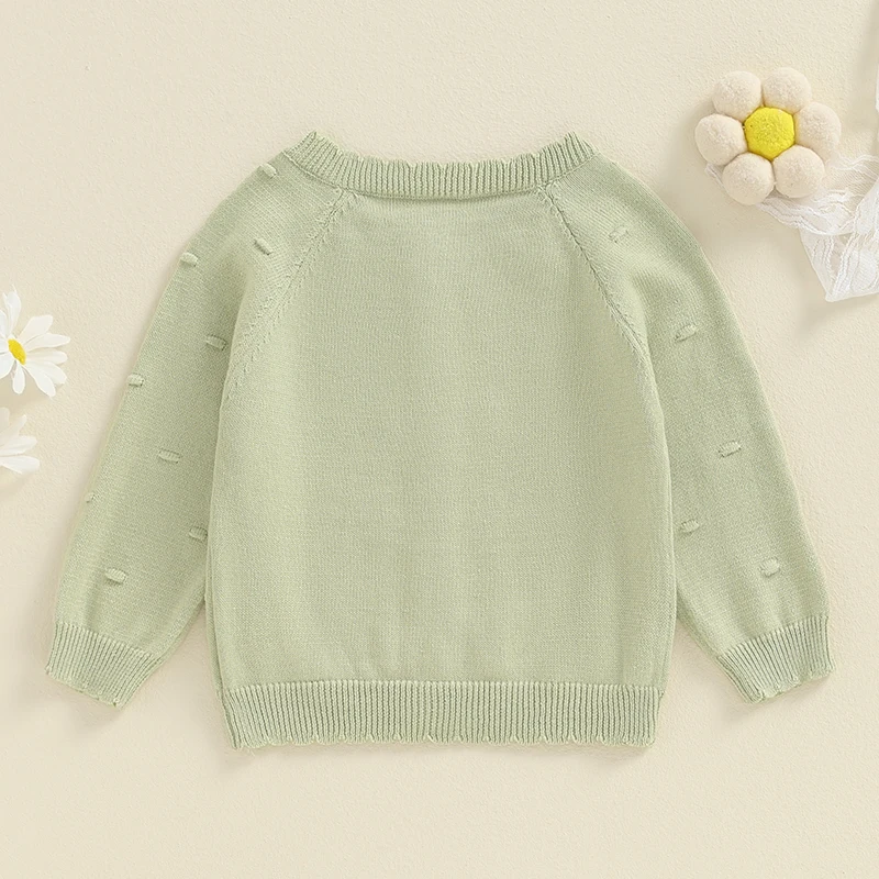 Girls Autumn Knit Sweater Long Sleeve Solid Color Button Up Cardigan Knitwear Coat