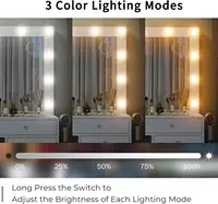 55" W Vanity Desk, Makeup Vanity with Charging Station, 15 Drawers with Lighted Mirror, 3 Lighting Modes, Brightness 4