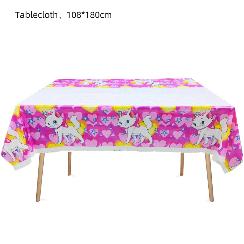 Birthday Tableware Set Birthday Party Supplies Party Supplies Disposable Tablecloth Disney Marie Cat Birthday Decoration 20/10pepole Cat Disposable Tableware Plate Tablecloth Baby Shower Kids Girls Party Supplies