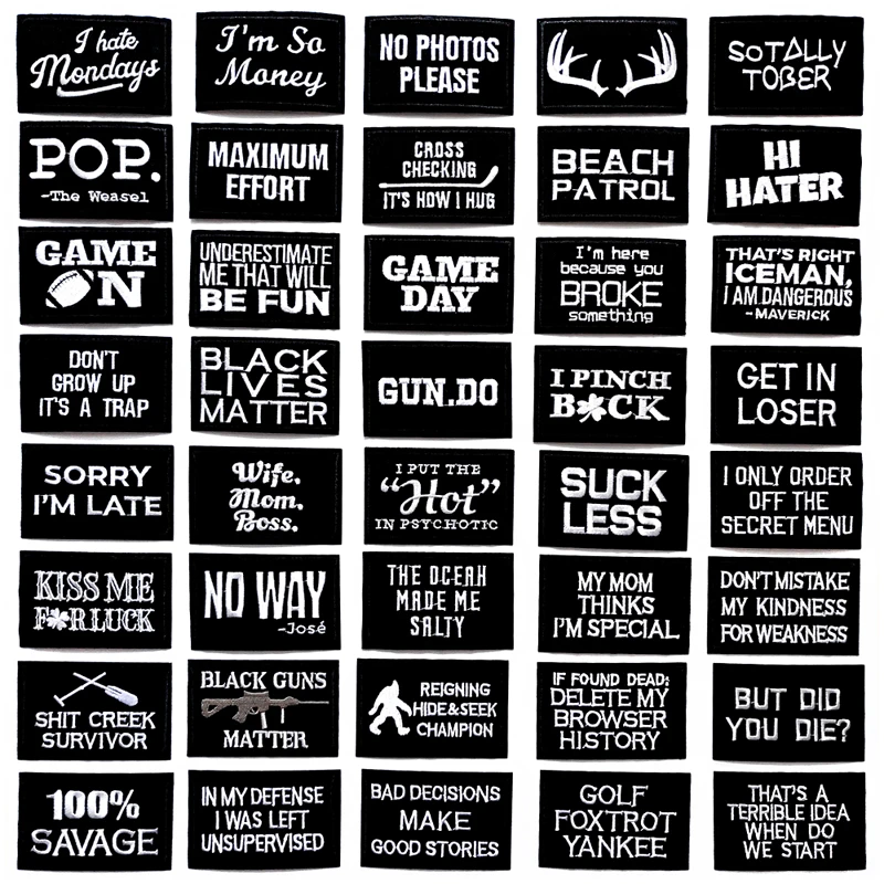 Черно-белые нашивки, Милая Вышивка для футболки, детские одежда для Аппликации Наклейки на джинсы, значки, извините, я опаздываю