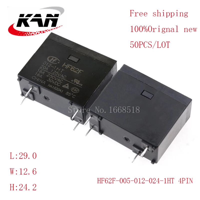 

Free shipping 50pcs Power relay HF62F-005-1HT HF62F-012-1HT HF62F-024-1HT 5VDC 12VDC 24VDC 16A 250VAC 4PIN Original New