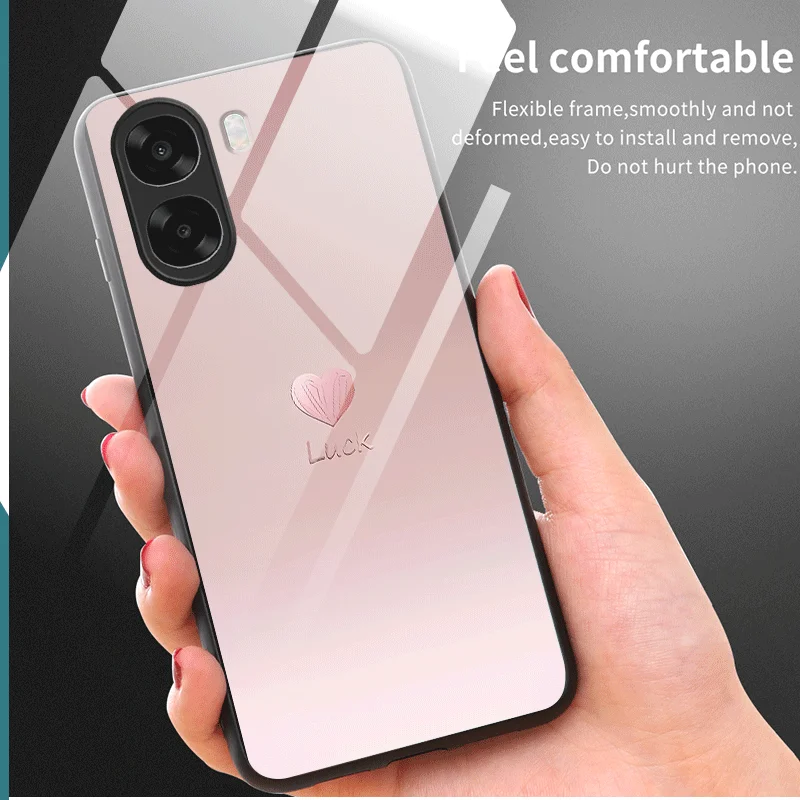 Loving Heart Design Tempered Glass Protective Back Case Cover