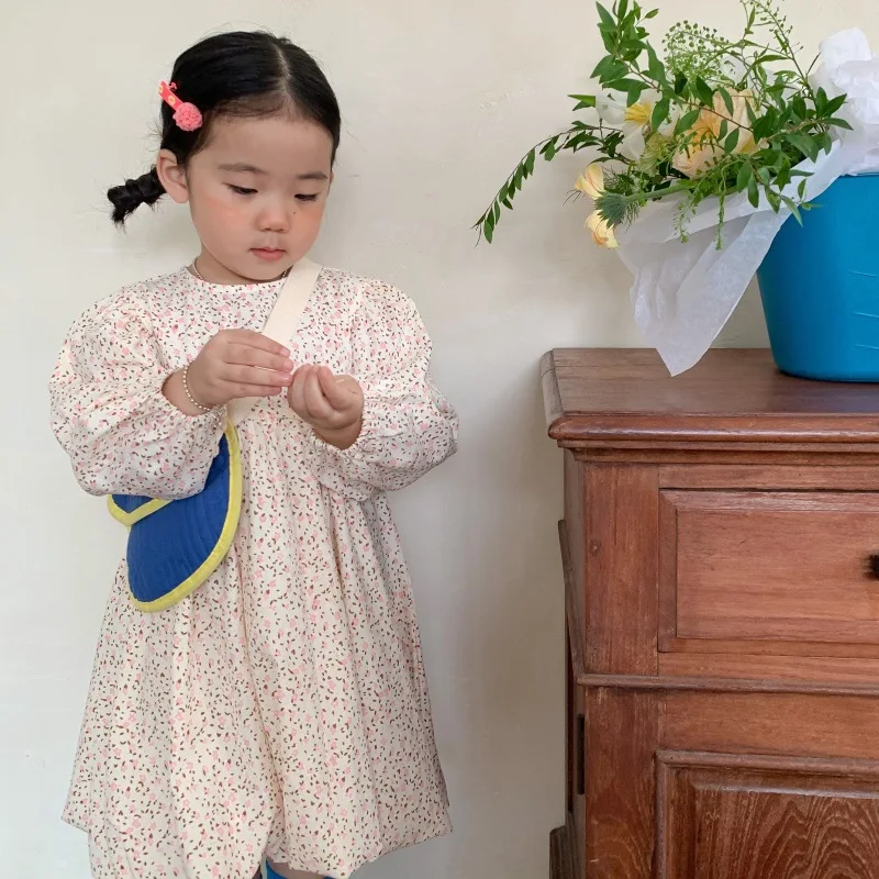 

Girls Casual Dresses Korea Childrens Clothing Baby Fragmented Flowers Spring Autumn Korean New Princess Printing