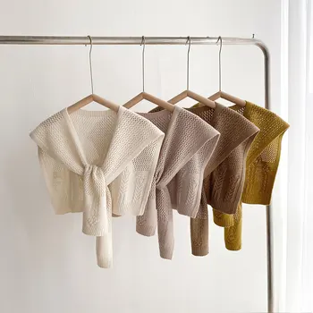 Scialle lavorato a maglia coreano Aria condizionata estiva Colletto finto Protezione per il collo Sciarpa a spalla con mantella annodata sottile in maglia per le donne 1