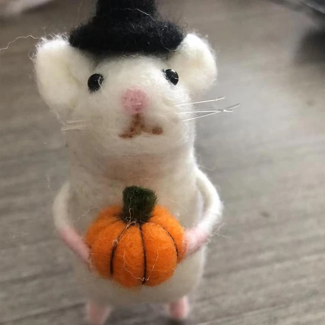 Mouse with A Pumpkin Wool Felt Needle Felting Handmade Halloween