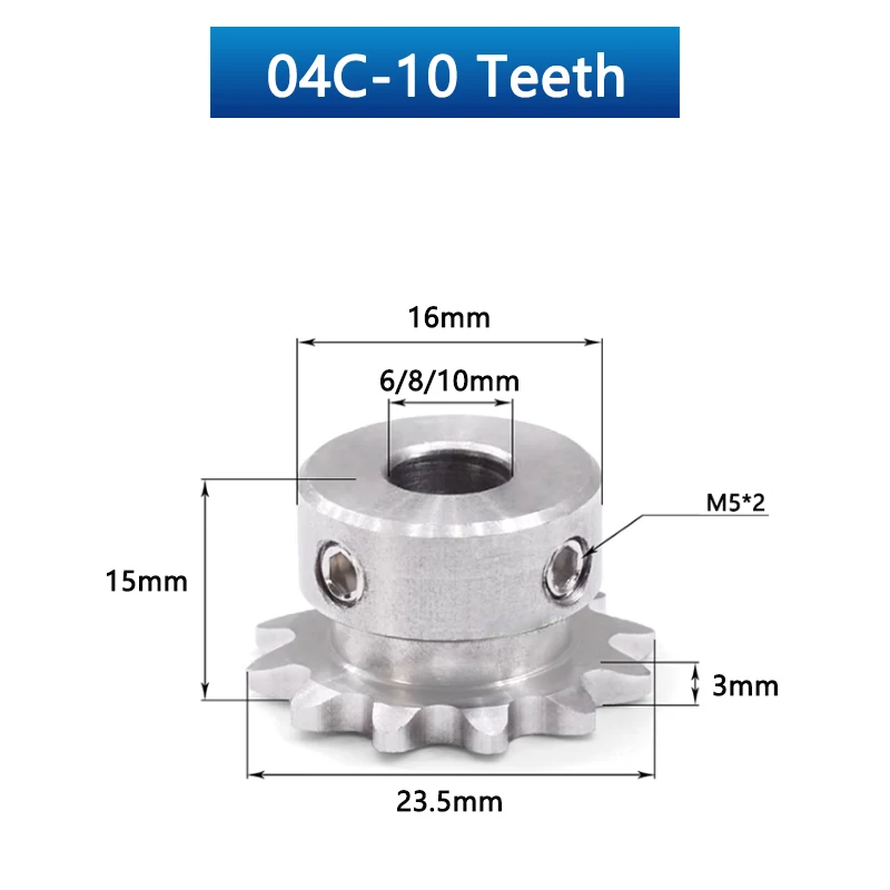 1pc 9 10 11 Teeth 04C 304 Stainless Steel Industrial Drive Sprocket Wheel Chain Gear 9T 10T 11T Bore 6mm 8mm 10mm Groove Step