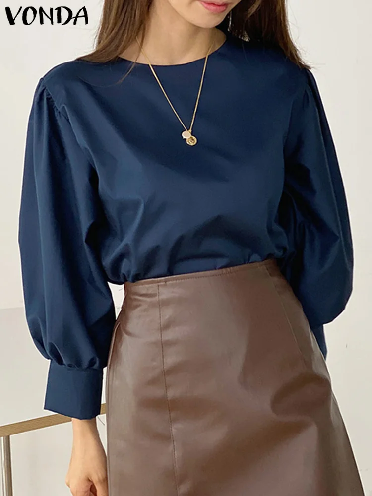 

VONDA Women Elegant Blouses 2024 Fashion Summer Lantern Sleeve Shirts Casual Loose Solid Tunic Tops Vintage Blusas Femininas