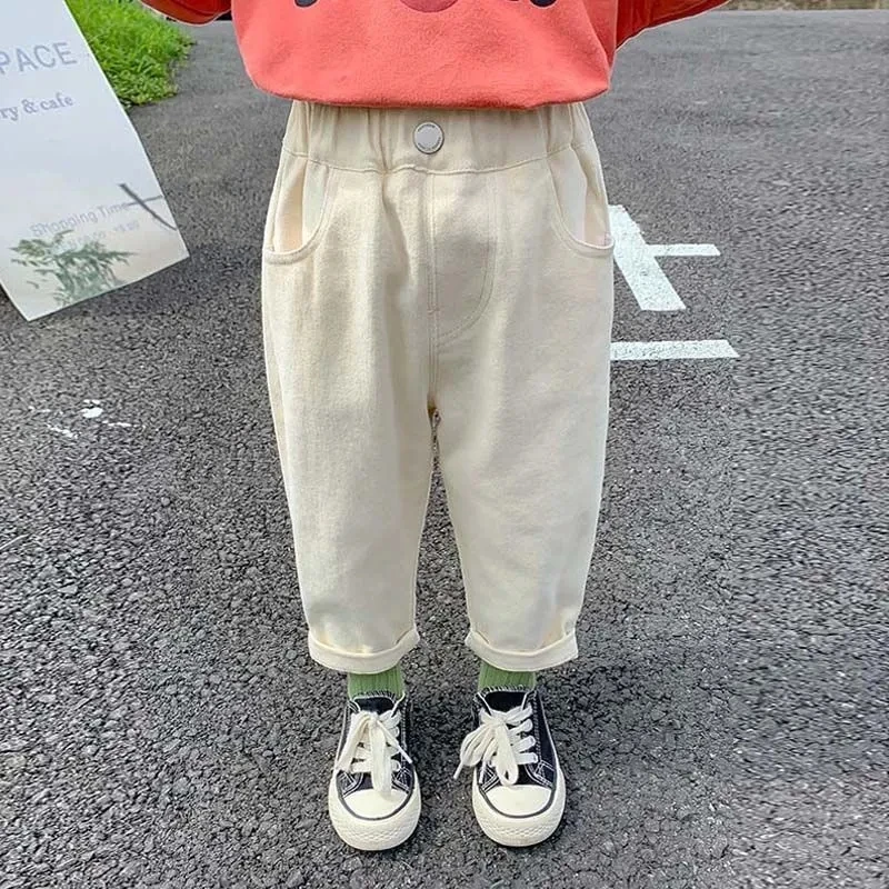 

0-6Y Children's Pants Spring and Autumn Boys and Girls Casual Pants Foreign Korean Cotton Kids Baby White Elastic Pants