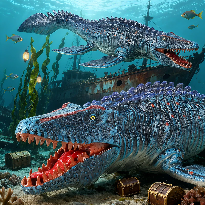 Oenux New Sealife Animals Model Prehistoric Mosasaurus