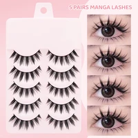 DINGSEN 5 Pairs Manga Lashes Eyes Lashes Soft Natural Long Eyelashes Fake Lashes Anime Wispy Strip False Eyelashes Makeup 4