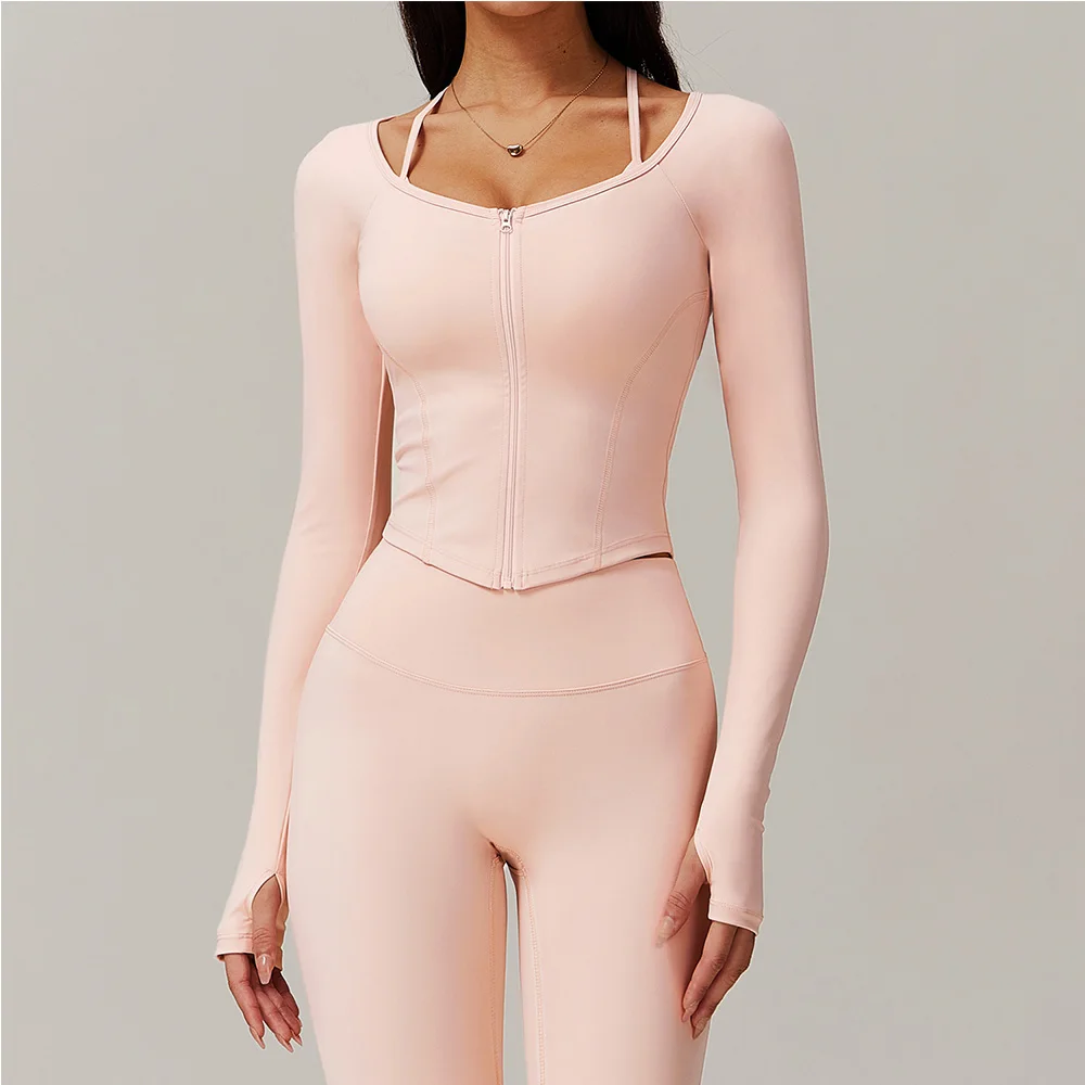 Two Side Lace Up Yoga Sports T-Shirt Women'S Tight Naked Long Sleeve Fitness Top