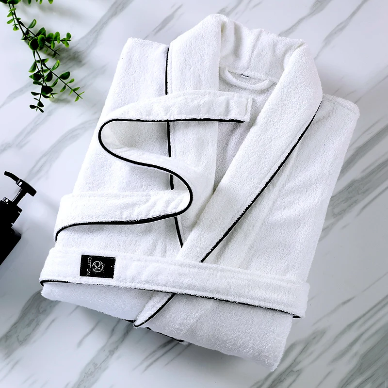 Men's Terry Fleece Hooded Bathrobe, Long, Thick, Warm, Terry, Dressing Gown, Couple, Home, Bath Robes, High Quality, Winter