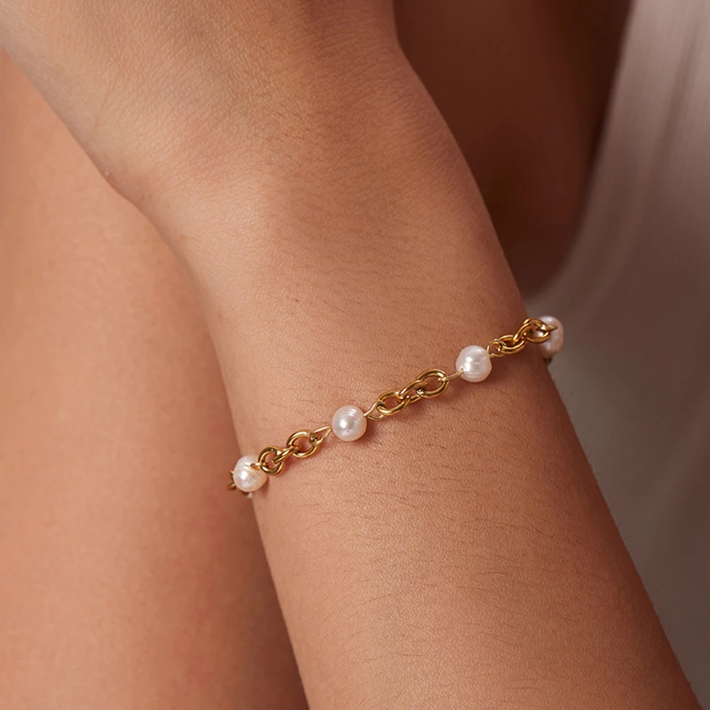 Bracelet Perles D'eau Douce ROSEMIMOSA - 19cm - Perles 8mm - Argent Massif - Neuf