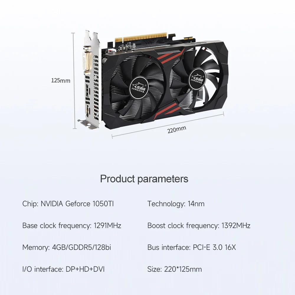 good video card for gaming pc JINGSHA GTX1050TI Gaming Graphics Card 4GB/GDDR5/128bit Memory 2 Cooling Fans Design Clear Image Quality DP+HD+DVI Output Ports gpu computer