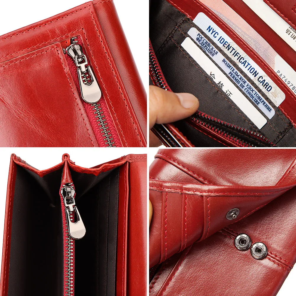Women's Clutch Bag Genuine Leather Wallets Fashion Female Cell Phone Purse RFID Blocking Credit Card Holder with Zipper Pocket - 5