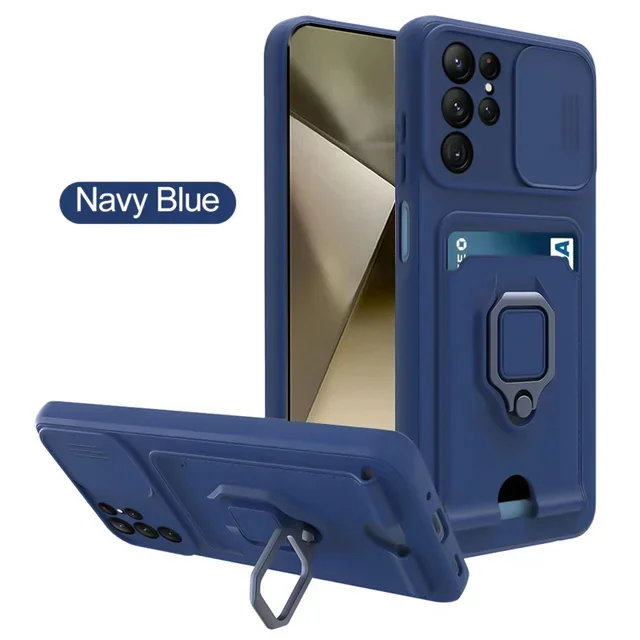 Push Window Card Slot Case with Ring Holder and Magnetic Closure - Premium Phone Cover