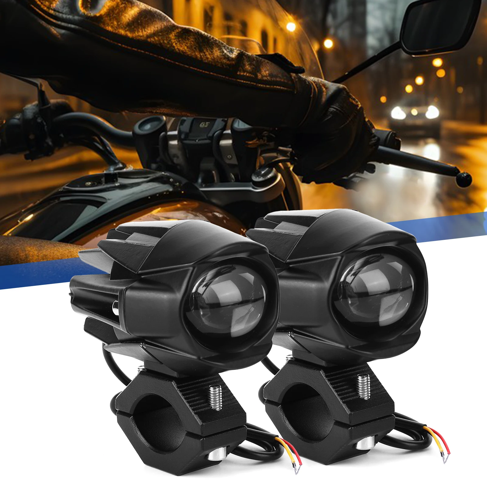 2x LED Auxiliary Motorcycle Headlight with Mount Brackets Driving Fog Lamp Motorcycle Fog Lights Universal Fit for Motorcycles