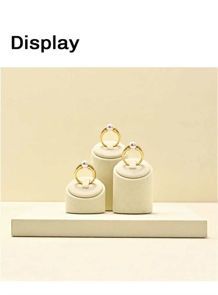 WoodTen 3PCS Set Rings Display Rack Jewelry Display Stand Microfiber Pearl Ring Jade Earring Counter Display Stand Ring Holder